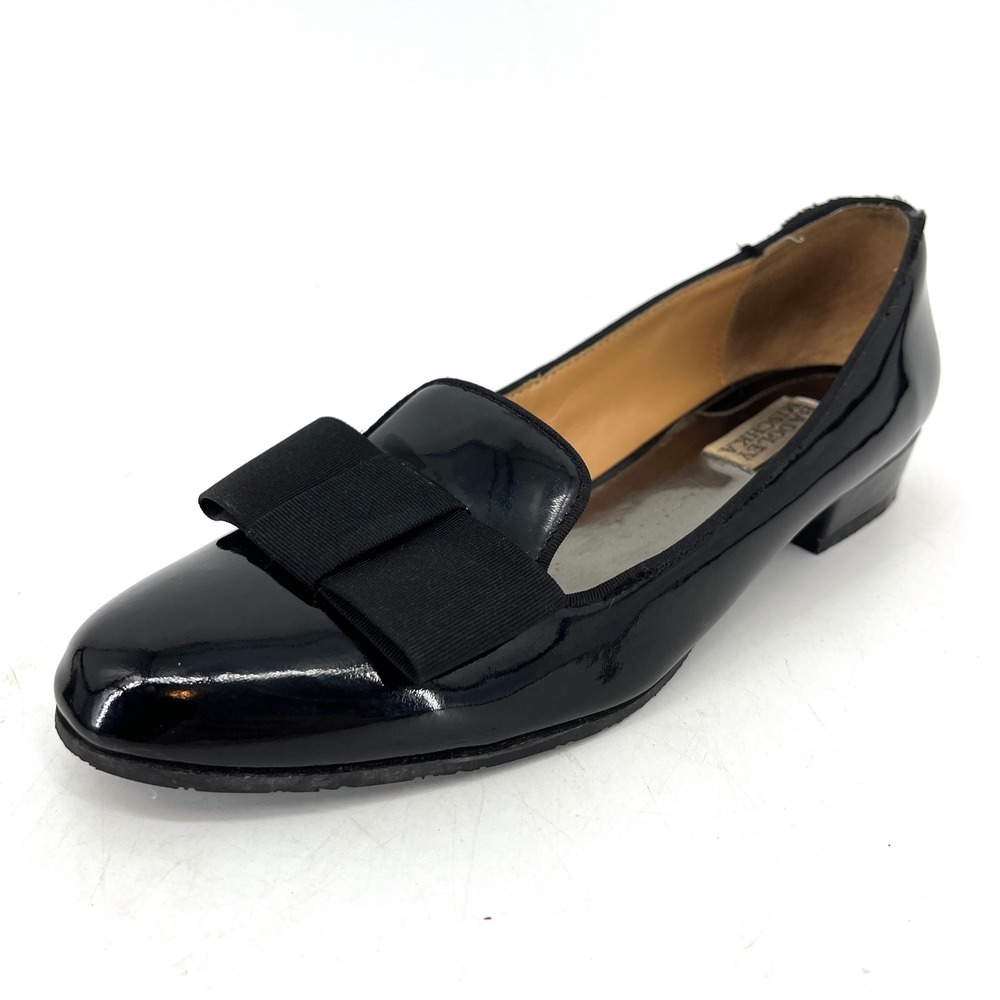 Badgley‎ Mischka Patent Leather Bow Loafer Heels Black Women's Size 8M